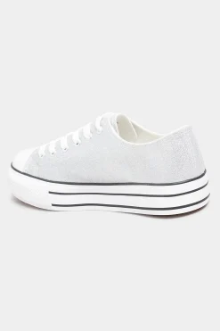 M&Co Yours Yours Silver Canvas Glitter Platform Trainers In Wide E Fit><noscript><img width=