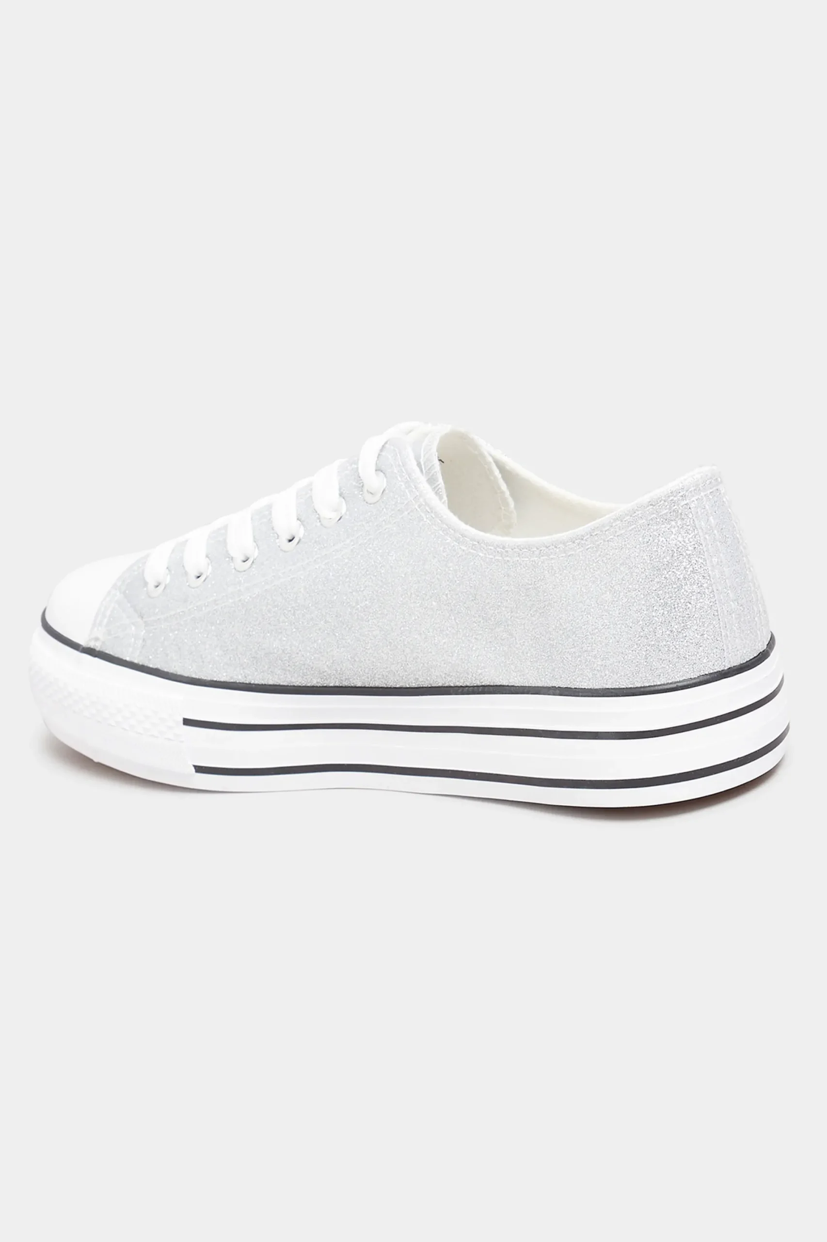 M&Co Yours Yours Silver Canvas Glitter Platform Trainers In Wide E Fit>Women Trainers