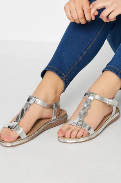 M&Co Yours Yours Silver Plaited Strap Sandals In Wide E Fit & Extra Wide Eee Fit>Women Flat Shoes