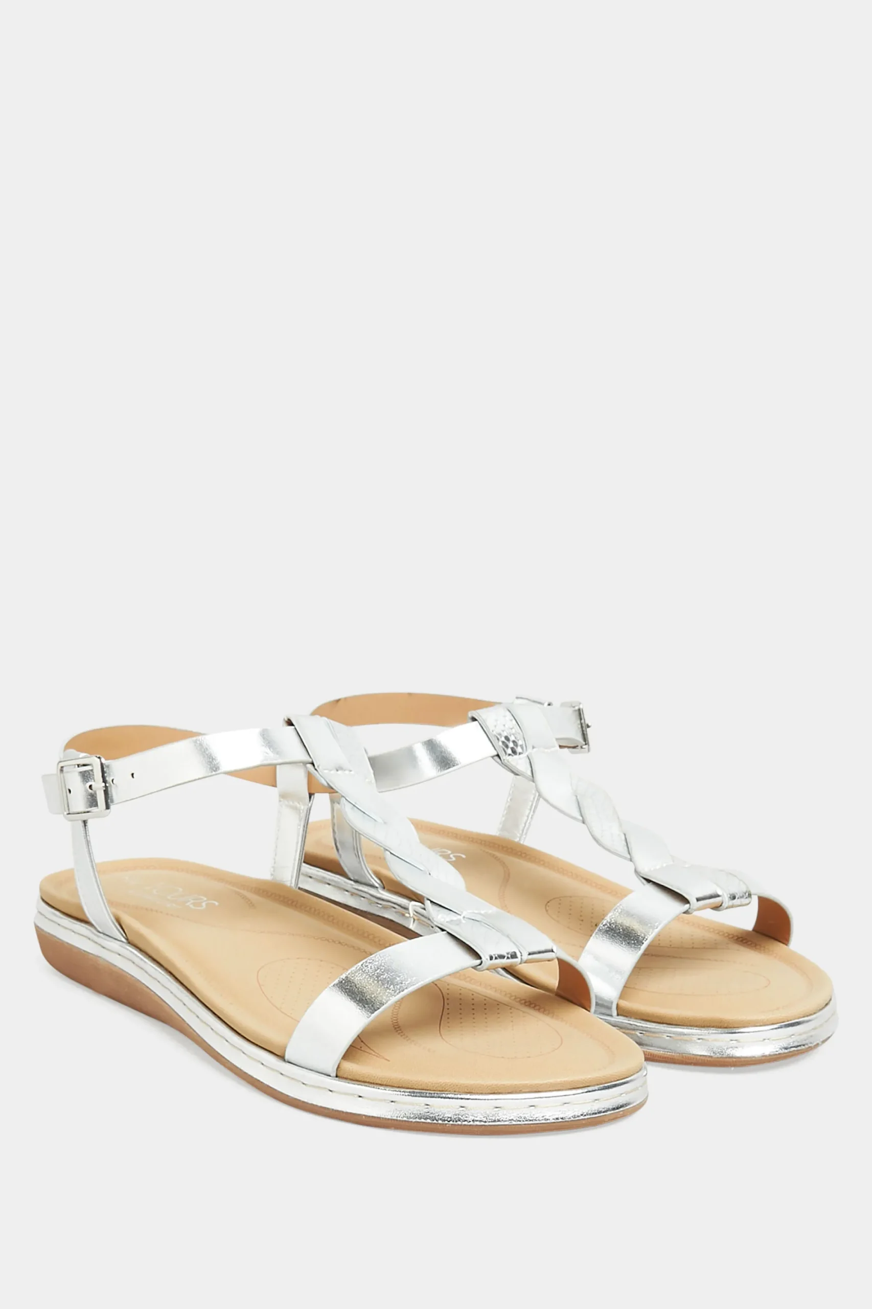 M&Co Yours Yours Silver Plaited Strap Sandals In Wide E Fit & Extra Wide Eee Fit>Women Flat Shoes