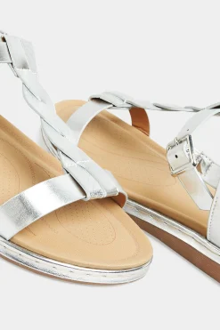 M&Co Yours Yours Silver Plaited Strap Sandals In Wide E Fit & Extra Wide Eee Fit><noscript><img width=