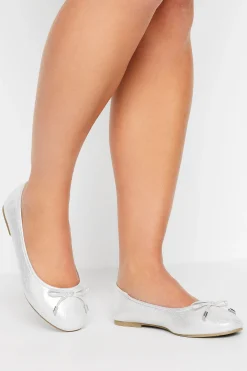 M&Co Yours Yours Silver Shimmer Ballerina Pumps In Wide E Fit & Extra Wide Eee Fit>Women Flat Shoes