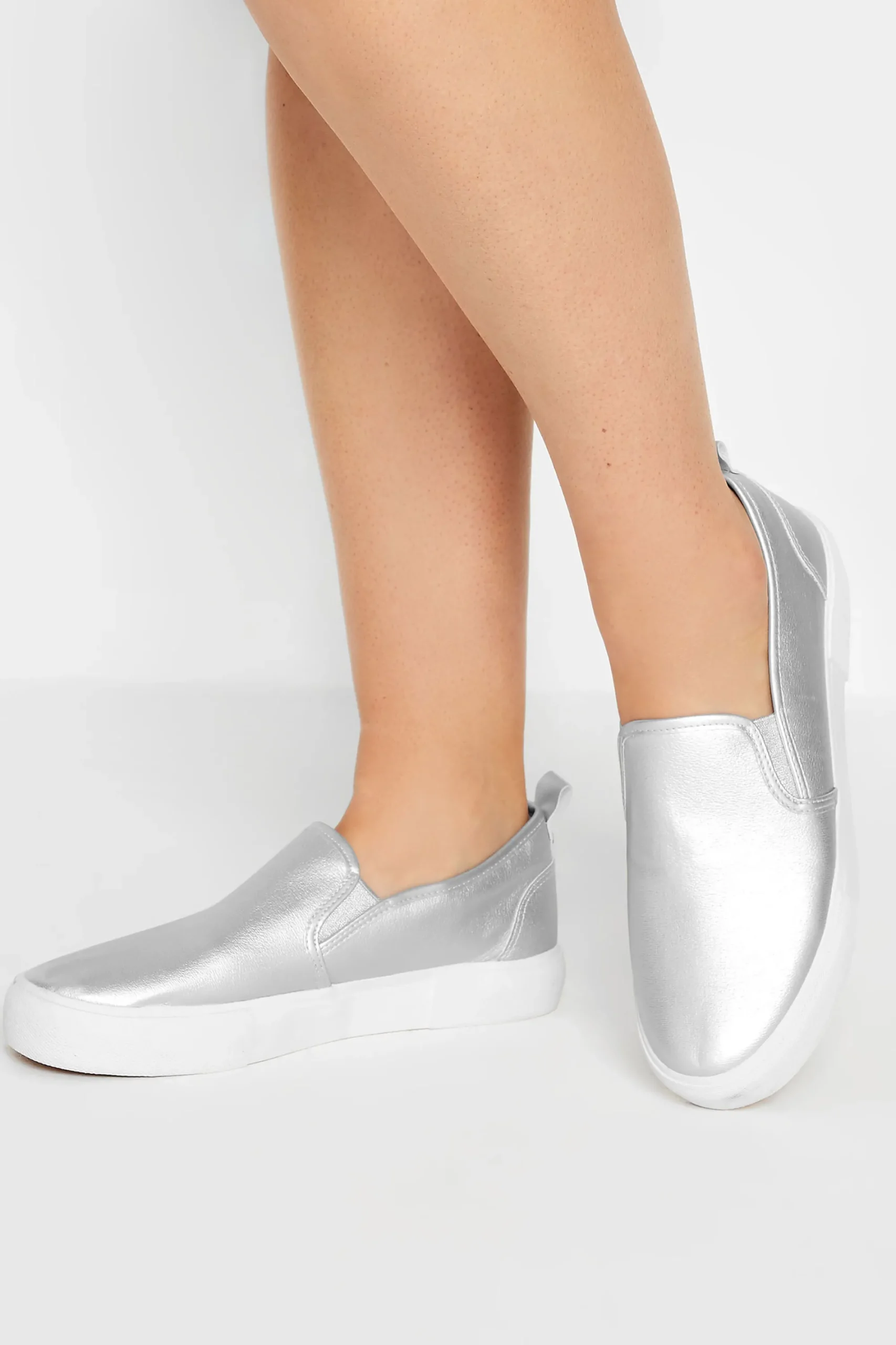 M&Co Yours Yours Silver Slip-On Trainers In Wide E Fit>Women Flat Shoes