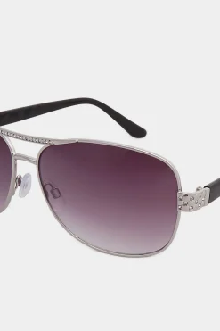 M&Co Yours Yours Silver Tone Diamante Detail Aviator Sunglasses><noscript><img width=