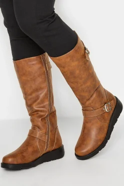 M&Co Yours Yours Tan Brown Knee High Wedge Boots In Wide E Fit>Women Boots