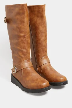 M&Co Yours Yours Tan Brown Knee High Wedge Boots In Wide E Fit>Women Boots
