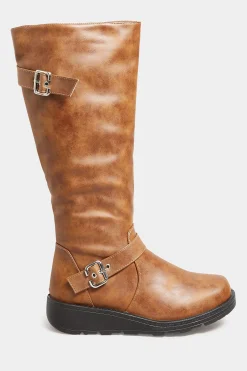 M&Co Yours Yours Tan Brown Knee High Wedge Boots In Wide E Fit><noscript><img width=