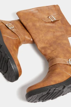 M&Co Yours Yours Tan Brown Knee High Wedge Boots In Wide E Fit><noscript><img width=