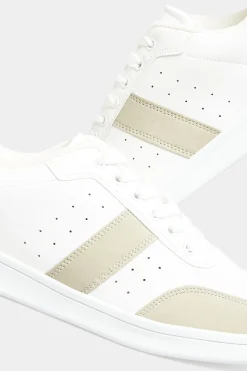 M&Co Yours Yours White & Beige Brown Stripe Trainers In Wide E Fit><noscript><img width=