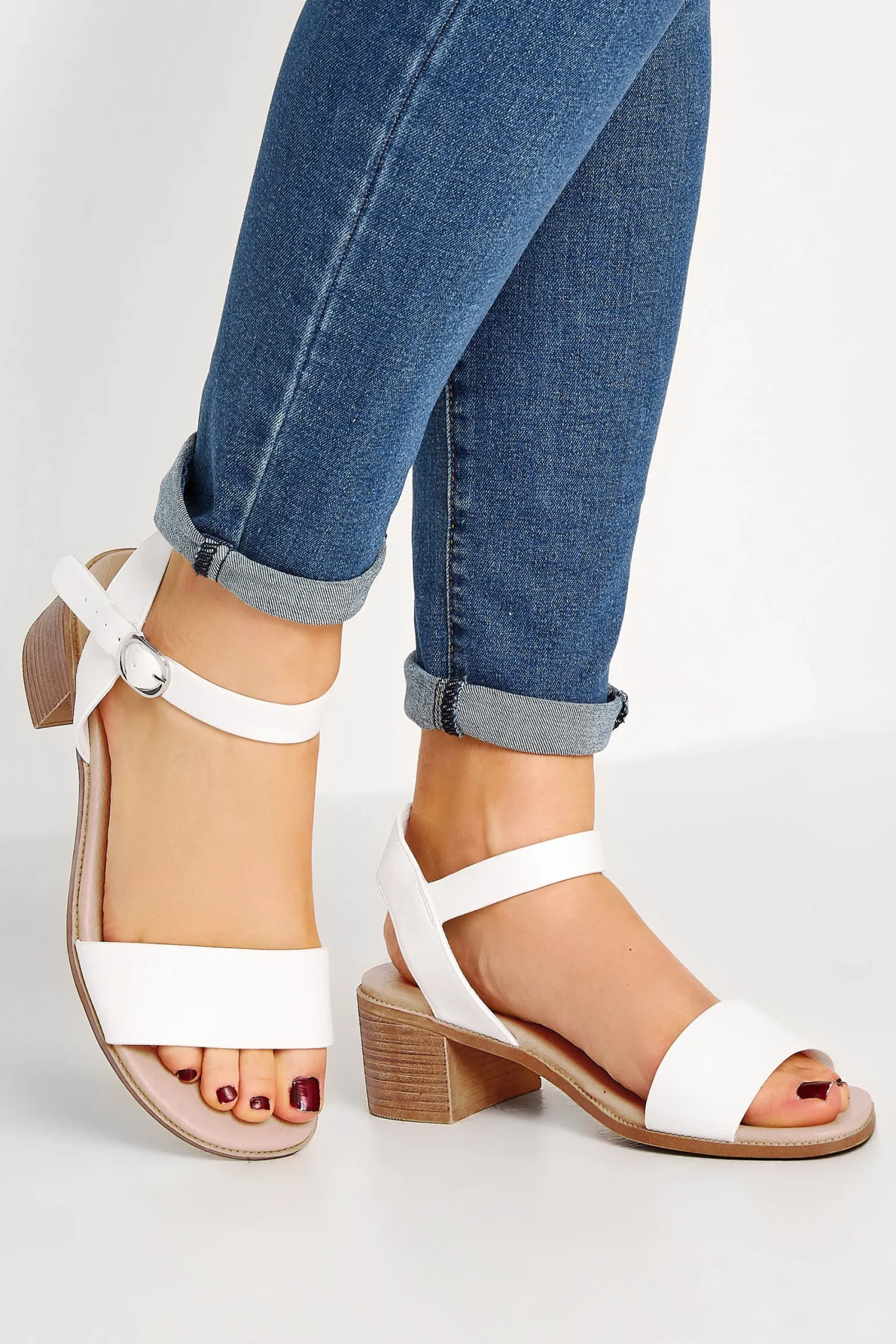 M&Co Yours Yours White Block Strappy Low Heel Sandals In Extra Wide Eee Fit>Women Heels