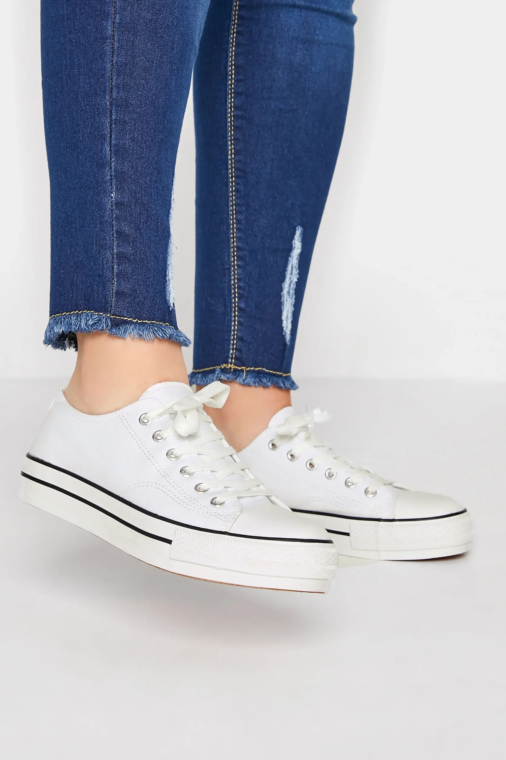M&Co Yours Yours White Canvas Platform Trainers In Wide E Fit>Women Flat Shoes