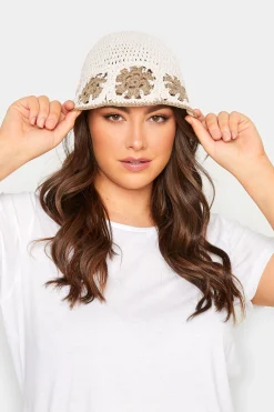 M&Co Yours Yours White Crochet Contrast Edge Bucket Hat>Women Hats