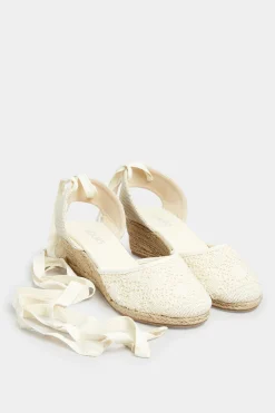 M&Co Yours Yours White Crochet Lace Up Espadrille Wedges In Wide E Fit & Extra Wide Eee Fit>Women Sandals