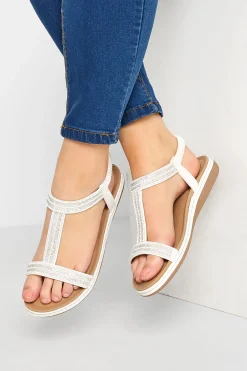 M&Co Yours Yours White Diamante Strap Sandals In Wide E Fit & Extra Wide Eee Fit>Women Flat Shoes