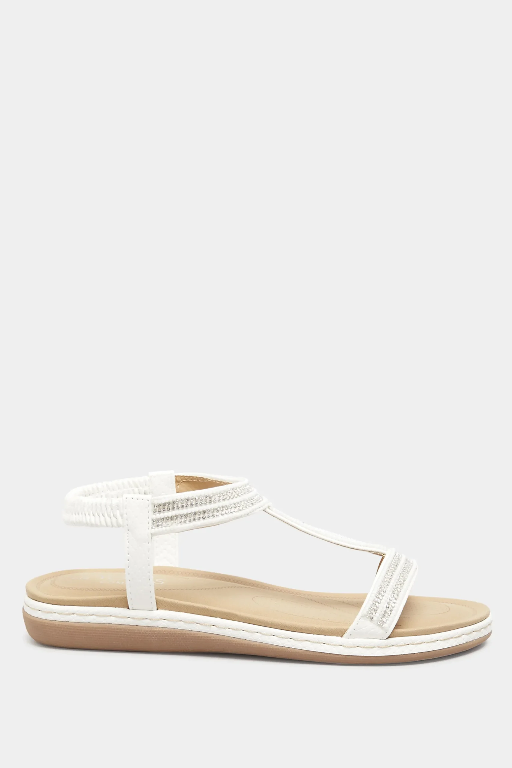 M&Co Yours Yours White Diamante Strap Sandals In Wide E Fit & Extra Wide Eee Fit>Women Flat Shoes