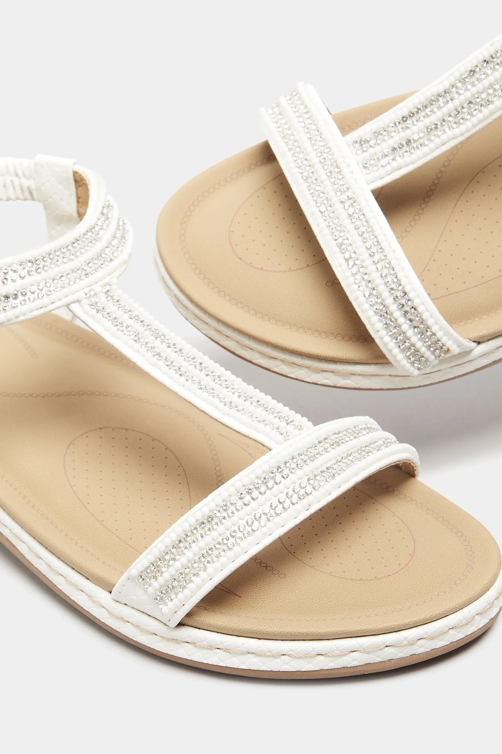 M&Co Yours Yours White Diamante Strap Sandals In Wide E Fit & Extra Wide Eee Fit>Women Flat Shoes