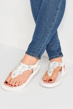 M&Co Yours Yours White Diamante Flower Sandals In Wide E Fit & Extra Wide Eee Fit>Women Flat Shoes