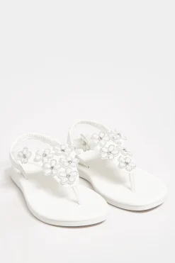 M&Co Yours Yours White Diamante Flower Sandals In Wide E Fit & Extra Wide Eee Fit>Women Flat Shoes