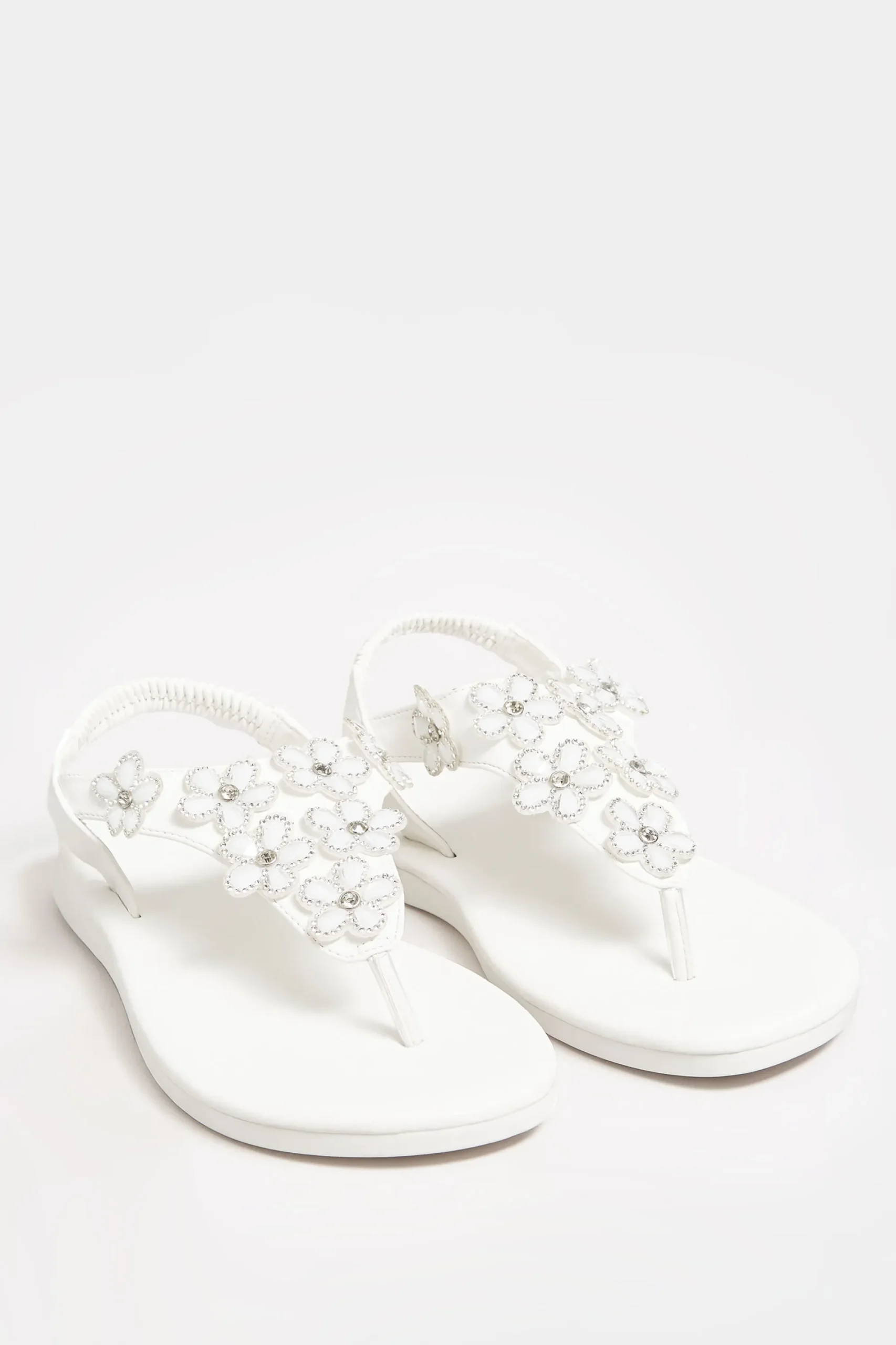 M&Co Yours Yours White Diamante Flower Sandals In Wide E Fit & Extra Wide Eee Fit>Women Flat Shoes