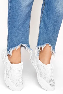 M&Co Yours Yours White Diamante Embellished Trainer In Extra Wide Eee Fit>Women Trainers