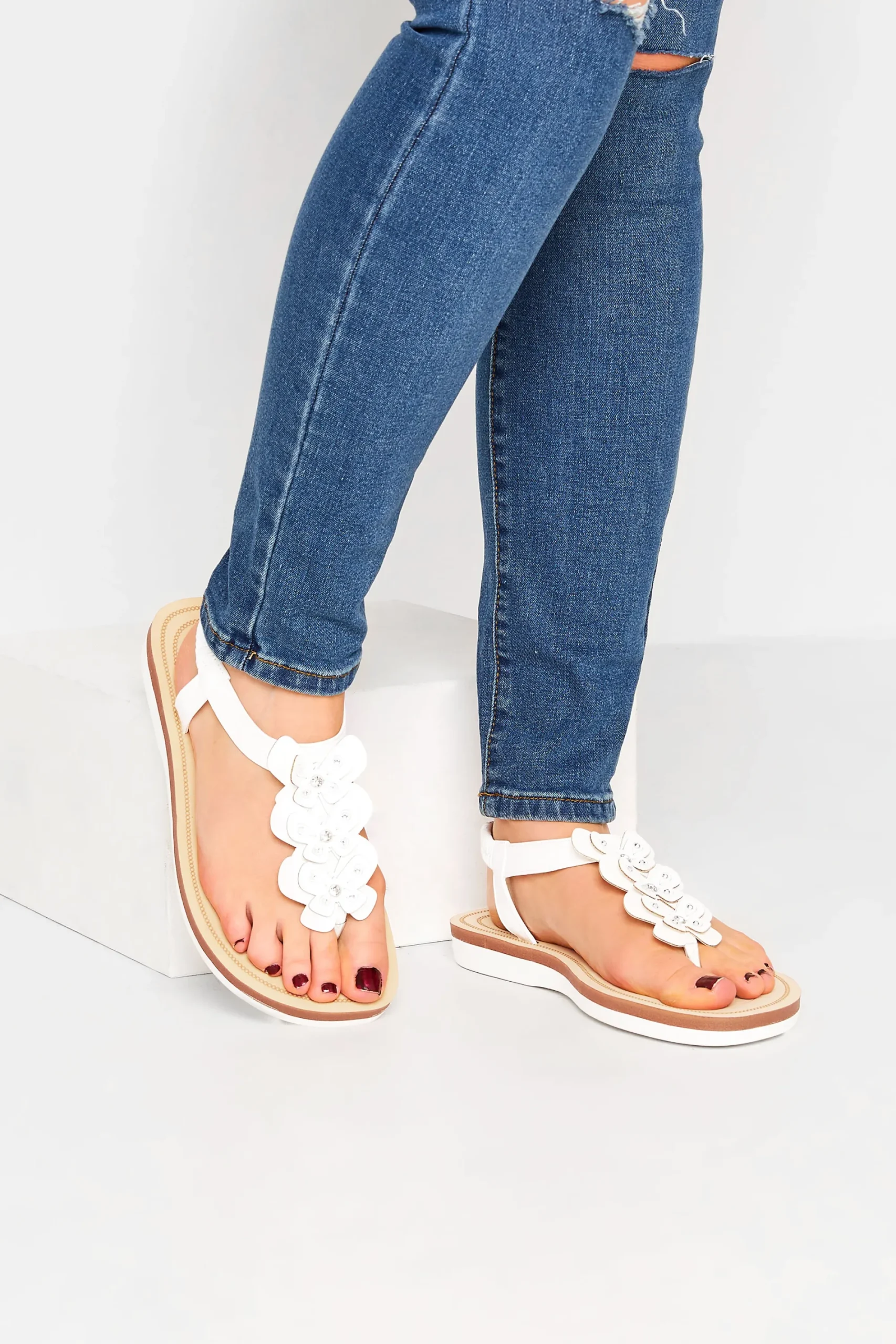 M&Co Yours Yours White Diamante Butterfly Sandals In Extra Wide Eee Fit>Women Flat Shoes