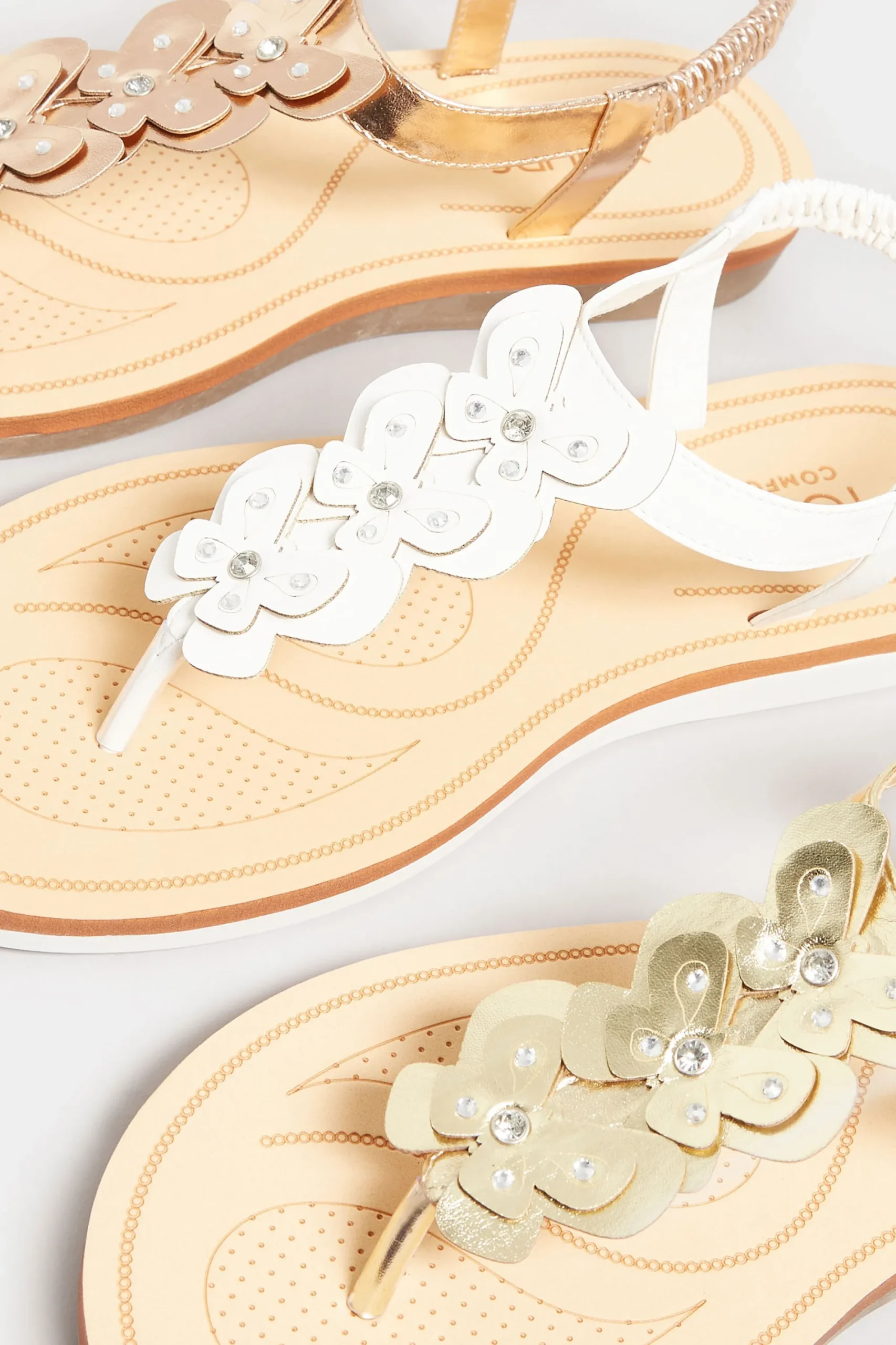 M&Co Yours Yours White Diamante Butterfly Sandals In Extra Wide Eee Fit>Women Flat Shoes
