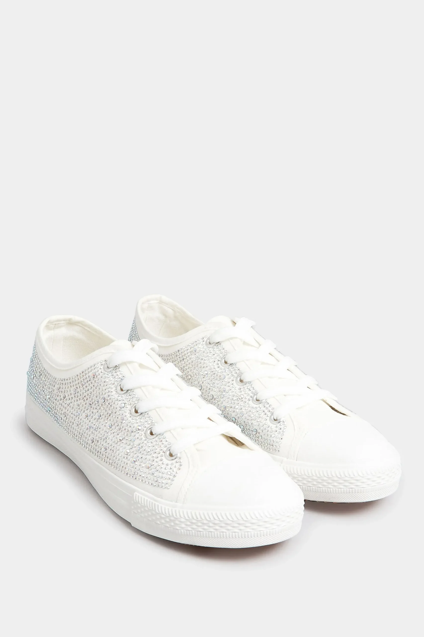 M&Co Yours Yours White Diamante Low Trainer In Wide E Fit>Women Flat Shoes