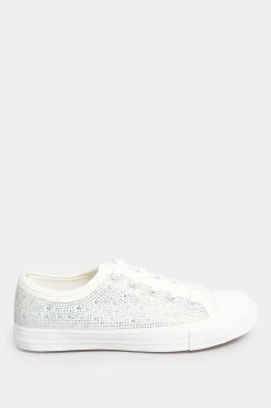 M&Co Yours Yours White Diamante Low Trainer In Wide E Fit><noscript><img width=