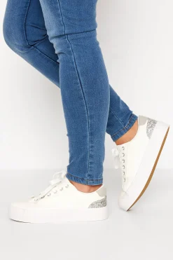 M&Co Yours Yours White Glitter Detail Trainers In Wide E Fit>Women Flat Shoes