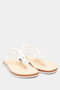 M&Co Yours Yours White Pu Diamante Flower Sandals In Wide E Fit & Extra Wide Eee Fit>Women Flat Shoes