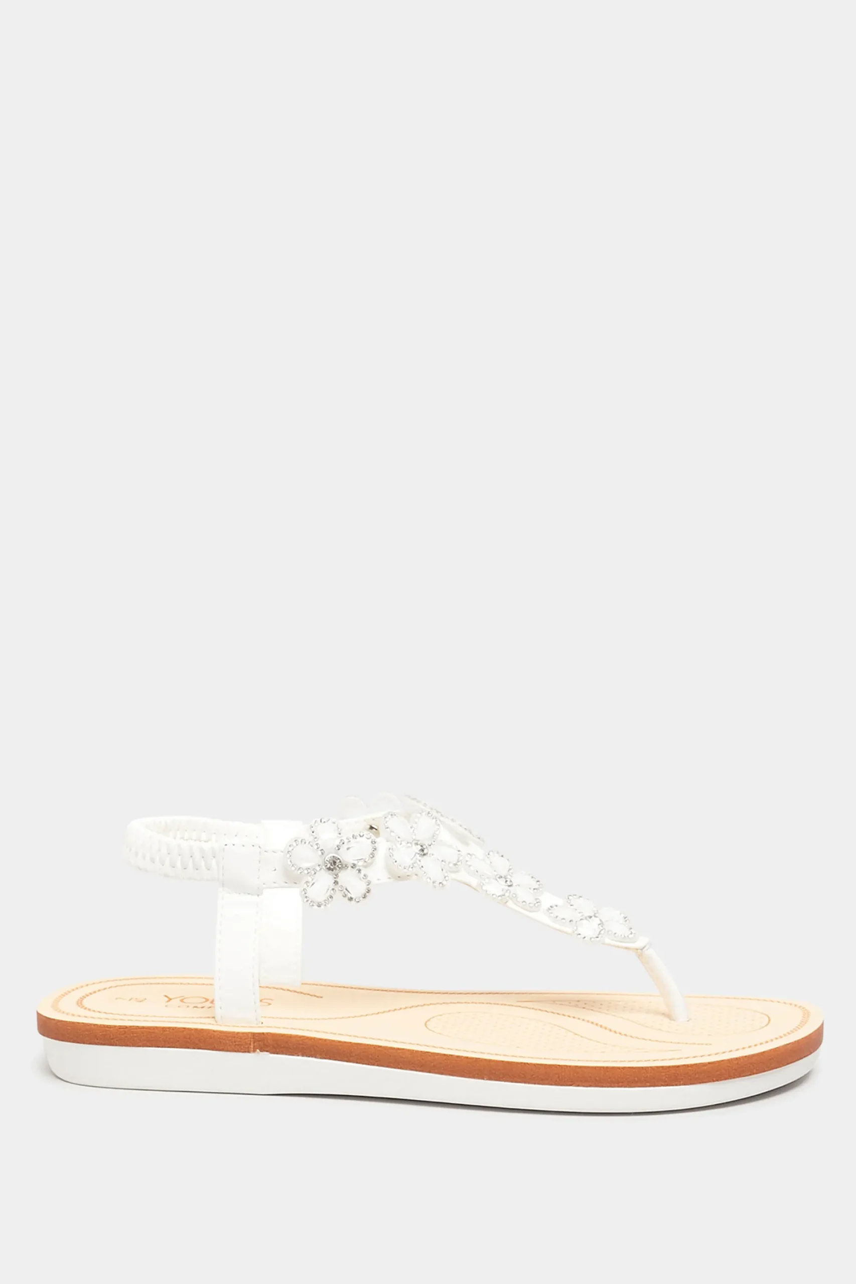 M&Co Yours Yours White Pu Diamante Flower Sandals In Wide E Fit & Extra Wide Eee Fit>Women Flat Shoes