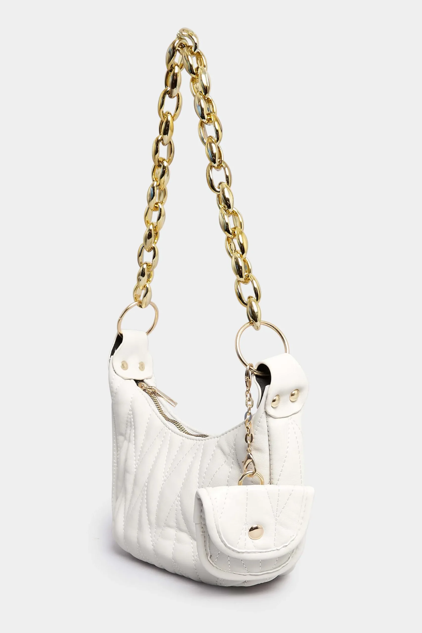 M&Co Yours Yours White Quilted Multi Pocket Chunky Chain Bag>Women Bags