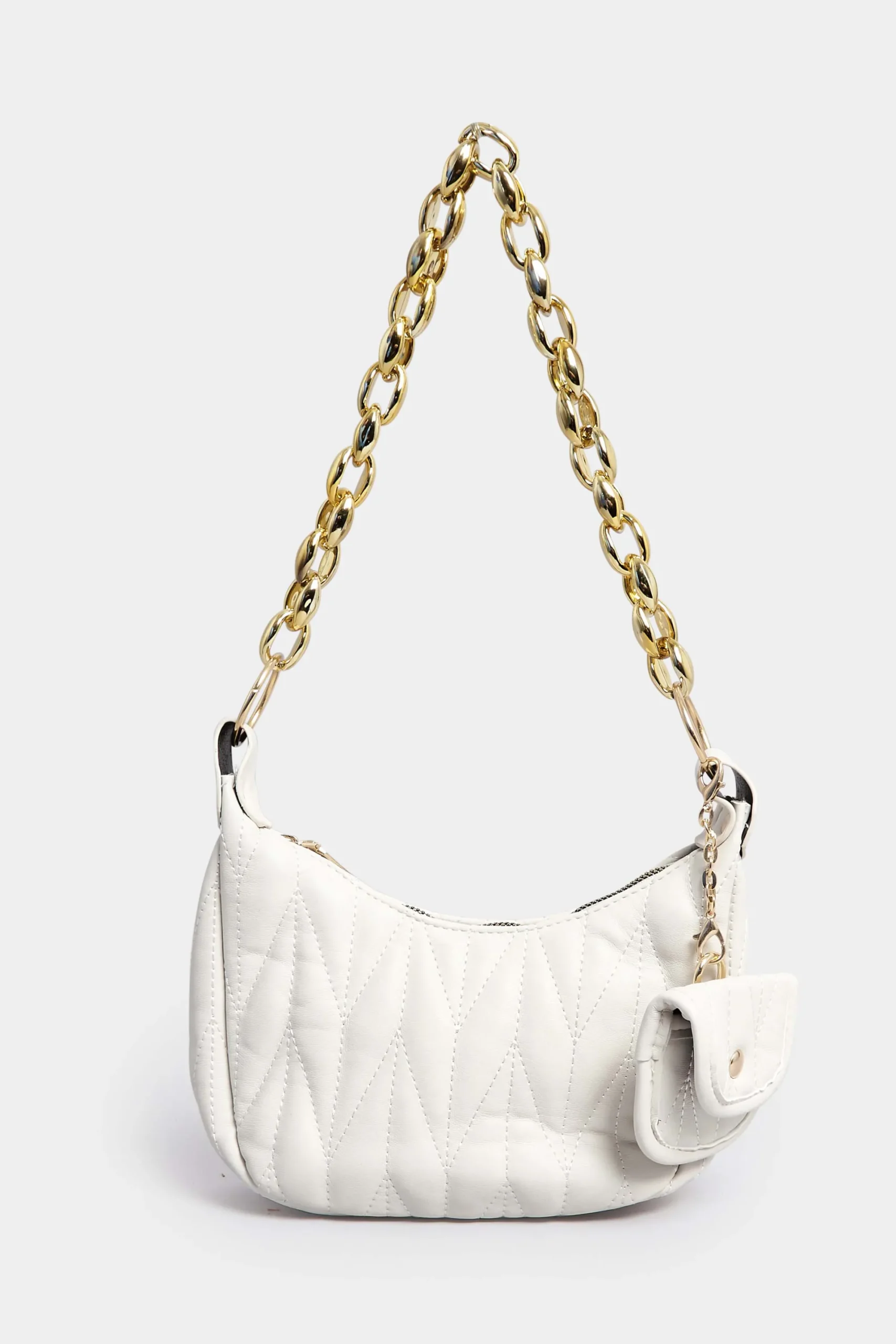 M&Co Yours Yours White Quilted Multi Pocket Chunky Chain Bag>Women Bags