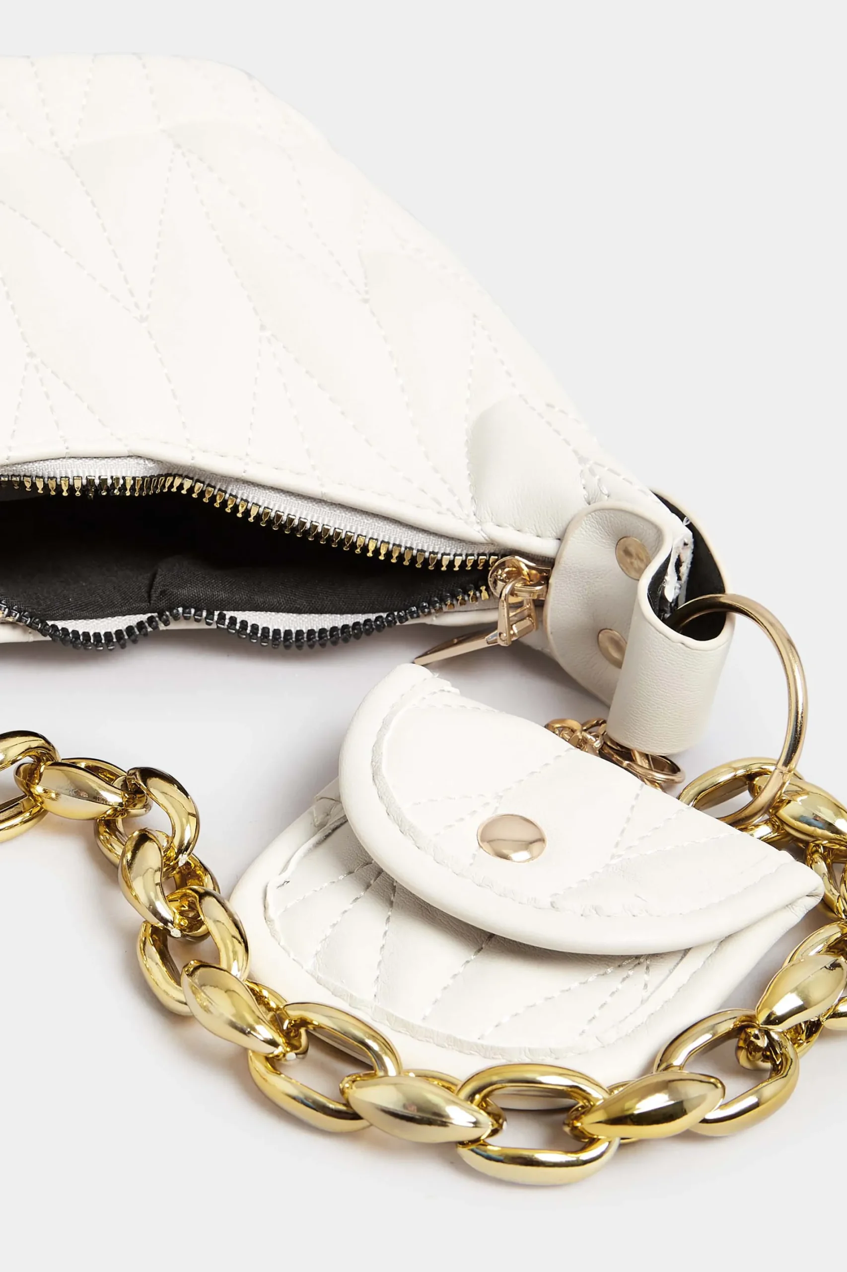 M&Co Yours Yours White Quilted Multi Pocket Chunky Chain Bag>Women Bags