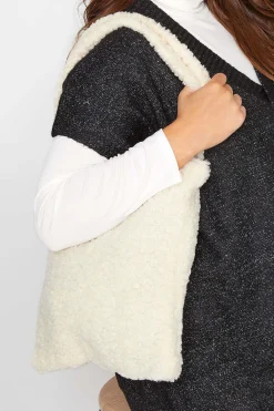 M&Co Yours Yours White Shearling Teddy Tote Bag>Women Bags