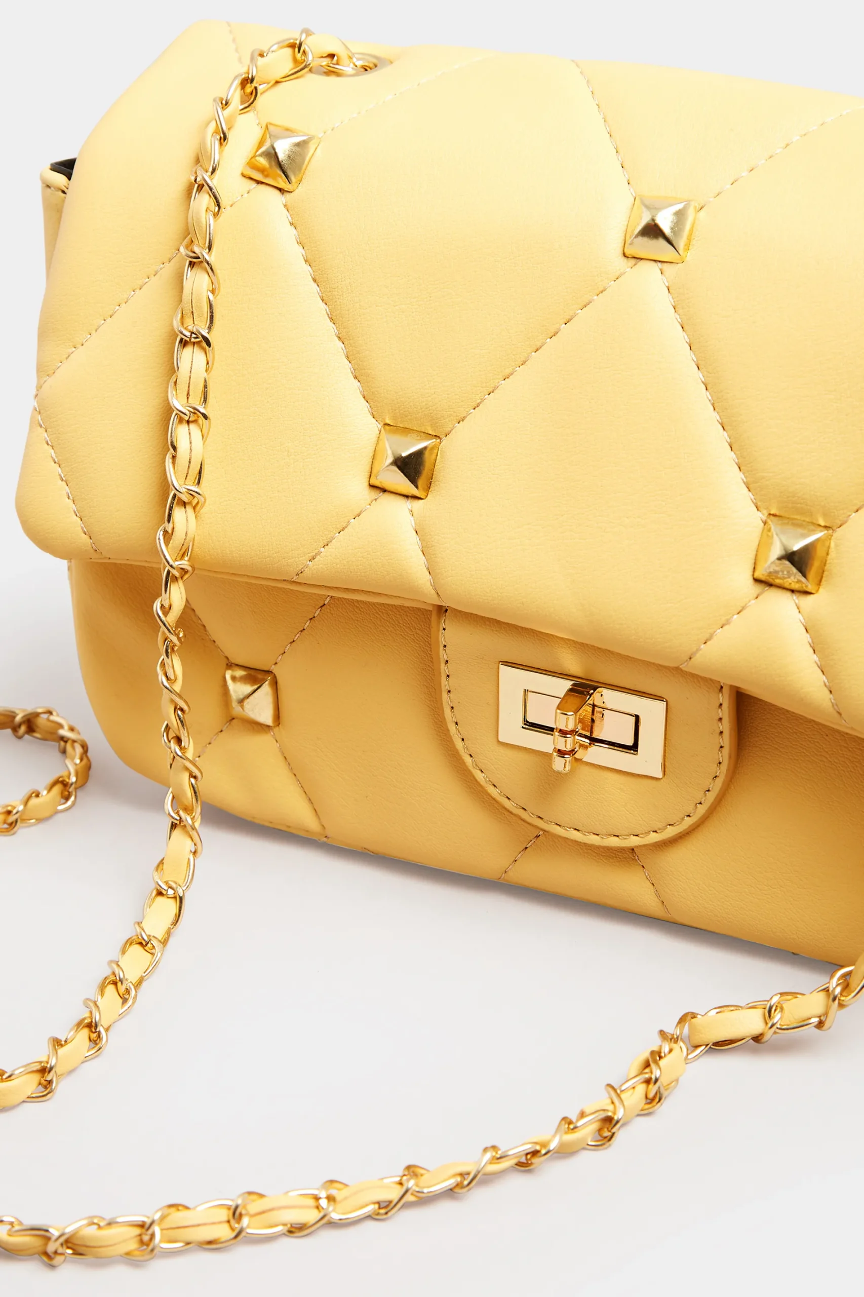 M&Co Yours Yours Yellow Studded Quilted Chain Bag>Women Bags